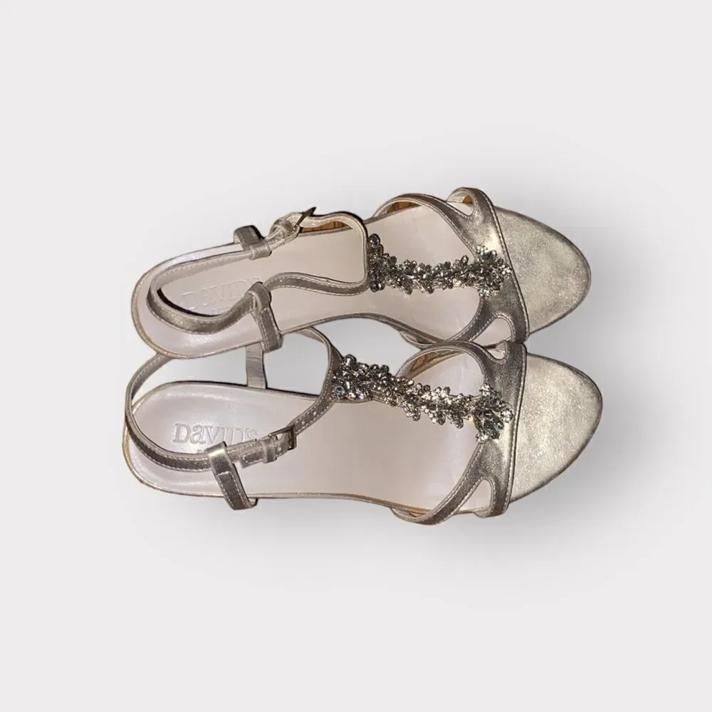 David’s Bridal Gold Leather Sandals Heels Shoes Size 8.5 M